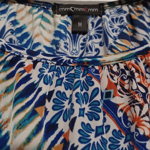 Colorful Patterned Cold Shoulder Blouse Macrame Lace Hems mm mm mm Medium - Picture 6 of 13